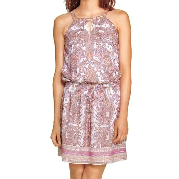 White House Black Market Sleeveless Paisley Blouson Short Dress Size M - Picture 2 of 12